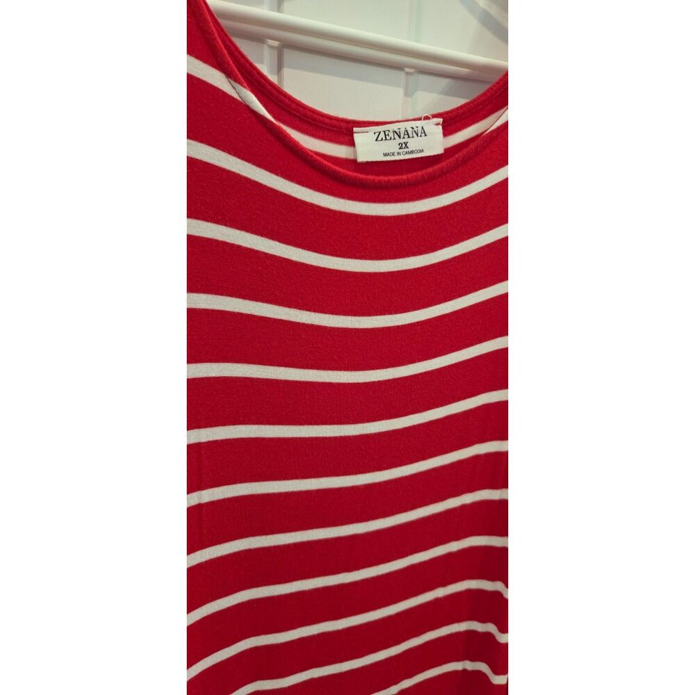 Zenana 2X Red White Striped Sleeveless Maxi Dress Pockets Plus Size - Picture 5 of 5